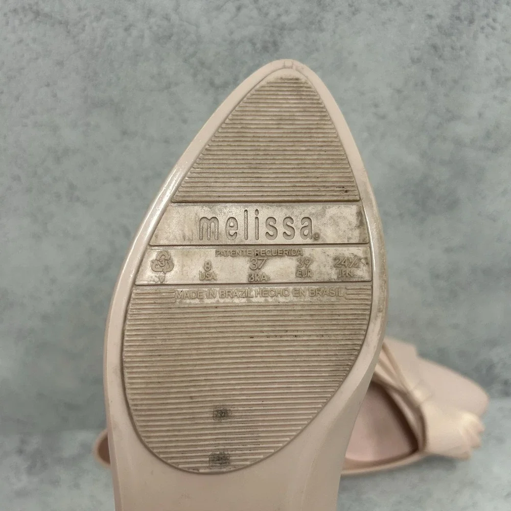 Melissa Soft Pink Rubber Pointed Bow Flats Size 8